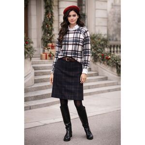 Townsen Sleigh Plaid Wool and Cotton Crewneck Sweater M